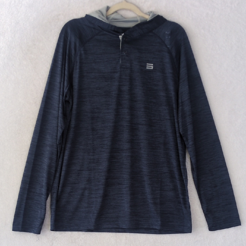 Three‎ Sixty Six Mens Blue Henley Hooded Performance Long Sleeve Shirt Size S